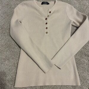 Cream Ribbed Sweater with gold buttons